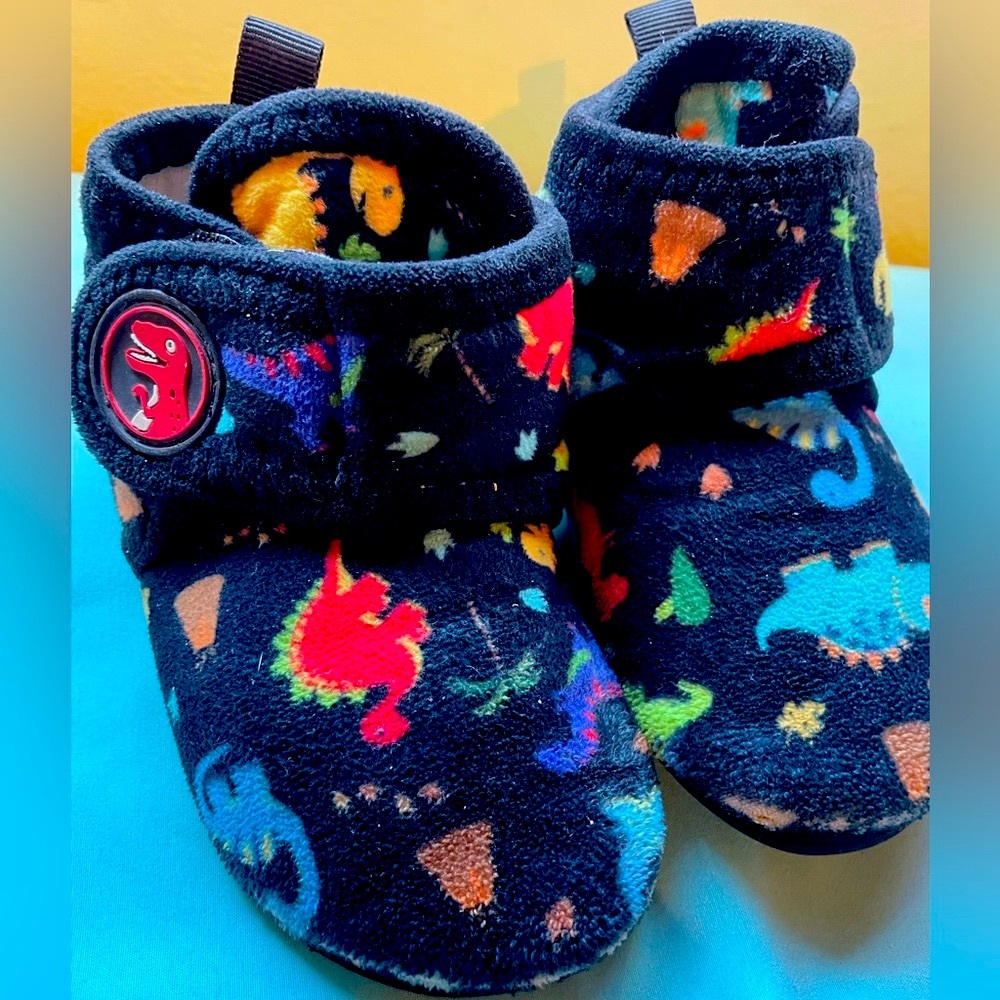 Dinosaur size 8 boot slippers, used for a few months, Barefoot friendly